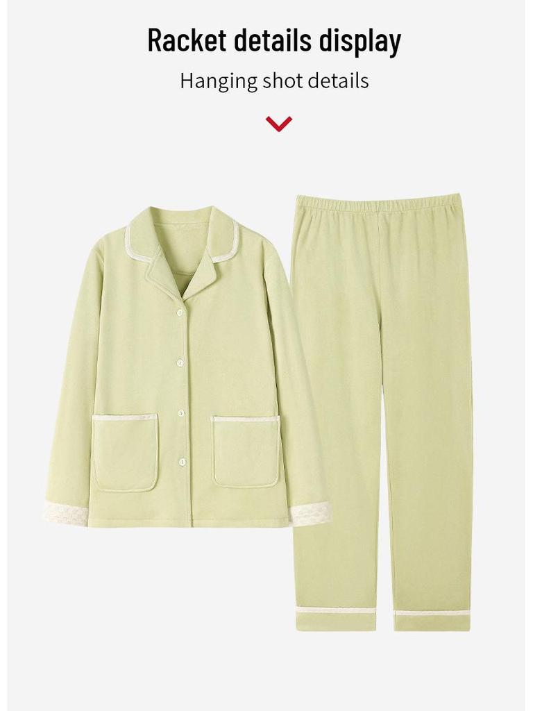 Women's Winter Coral Fleece Pajamas: Spring/Autumn Style, Plus Velvet Cardigan, Solid Color, Warm Sea Island Fleece Home Wear Set.