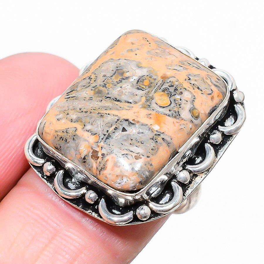 Leopard Skin Gemstone 925 Sterling Silver Jewelry Ring Size 7 N247