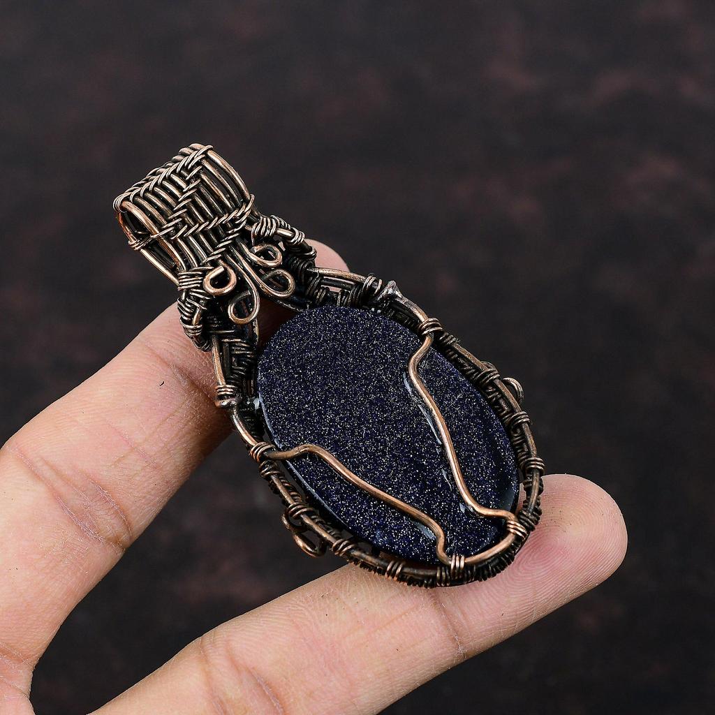 Blue Sunstone Pendant Copper Wire Wrapped Pendant Brand New Copper Jewelry Handmade Gemstone Pendant Designer Wire Wrap Jewelry Gift For Her