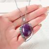 Natural Crystal Stone Pendants Necklaces Oval Bead Healing Pink Quartz Jewelry for Women Oval Shape Charms Metal Alloy Pendant