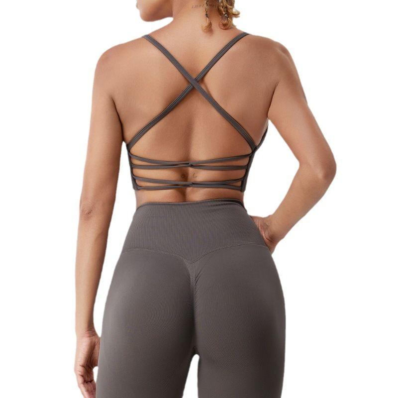 New Arrival Thin Strap Camisole Yoga Vest Cross Hollow-out Beauty Back Workout Bra Bra Pilates Sports Intimates Summer