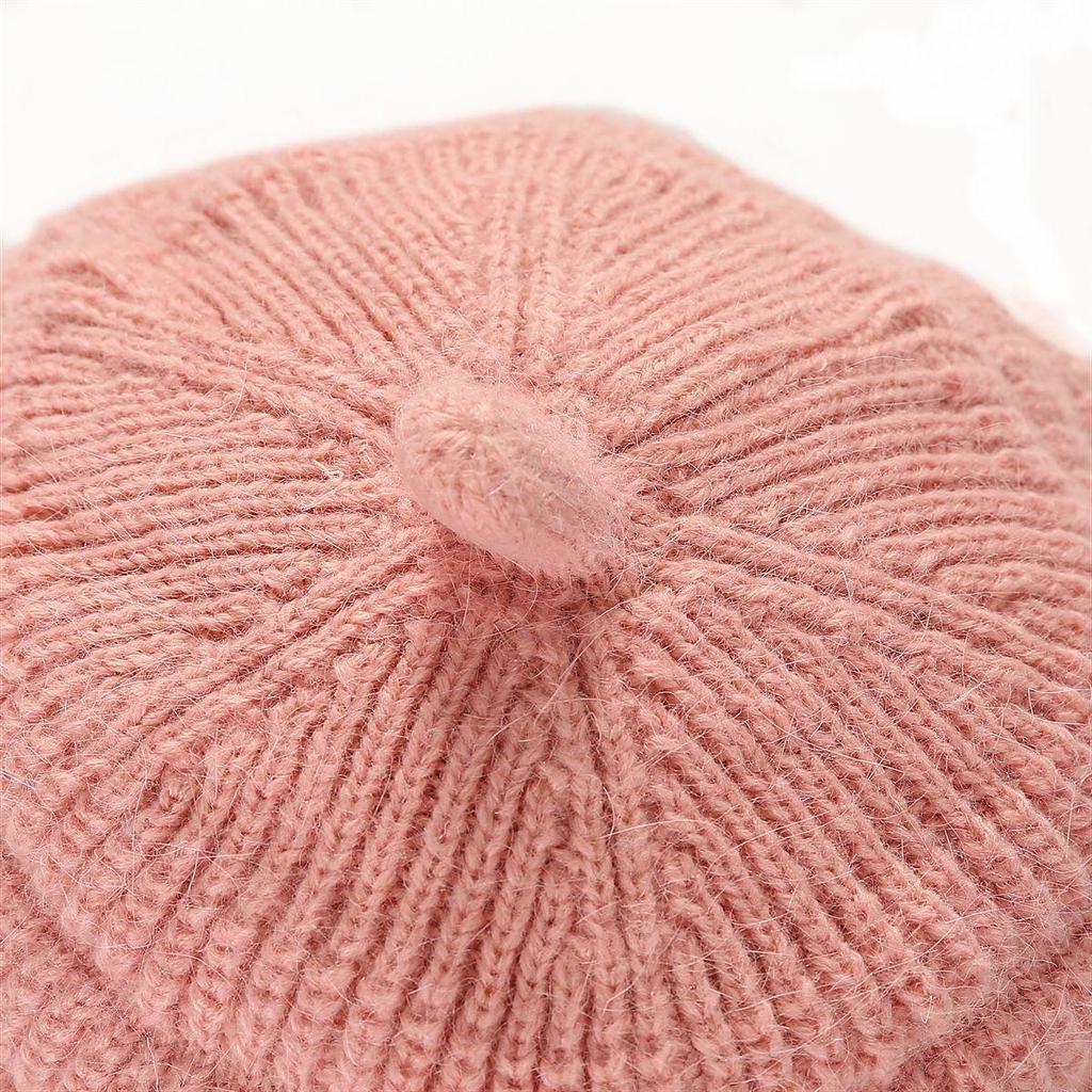 Women's Plush Knitting Soft Rabbit Wool Baseball Hat Beret Warm Cap