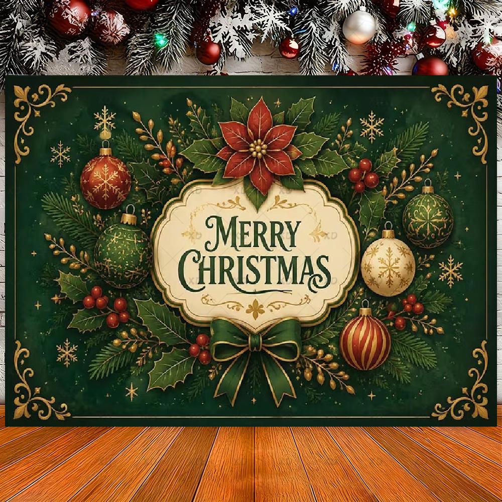 Green Gold Bauble Ornament Backdrop Traditional Xmas Family Party Decoration Background Merry Christmas Photography Booth Banner