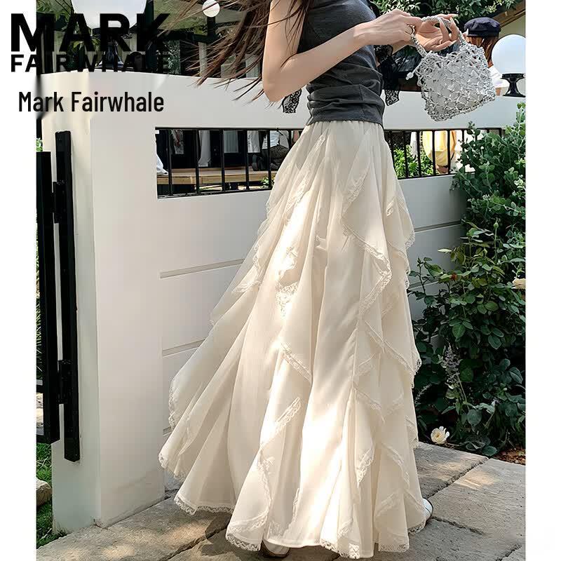 MARK FAIRWHALE Women s Lace Tiered A-Line Midi Skirt XL абрикосовый