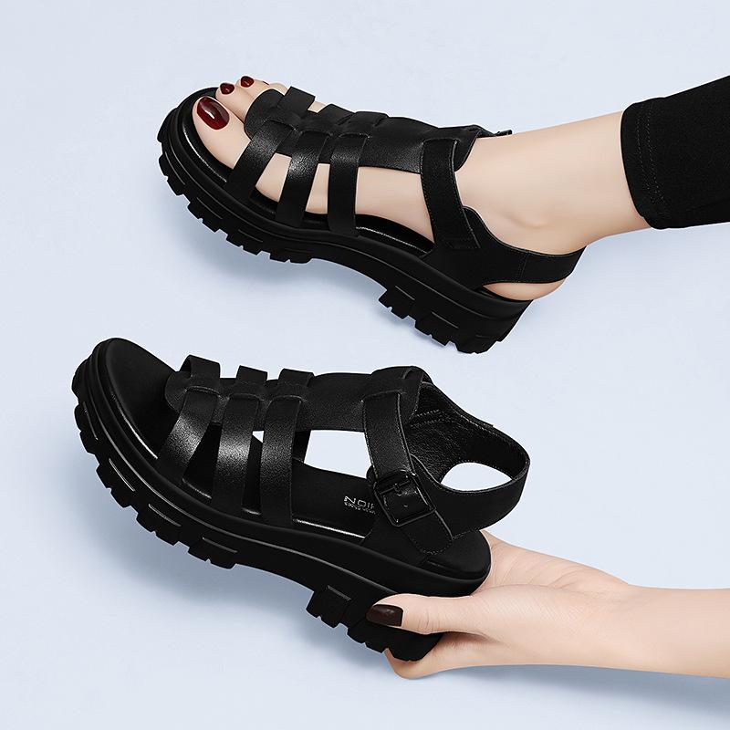 Sports Sandals Women's Summer New Mother Shoes Roman Thick-soled Wedge Heel Hollow Flat-soled Soft-soled Outer Wear