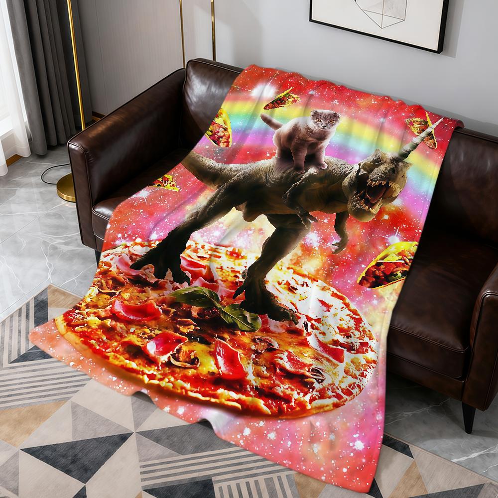 Space Cowboy Cat Meme Dinosaur Abstract Funny Pizza Flannel Soft Warm Plush Blanket Sofa Living Room Hogar Bed Gift Car Portable