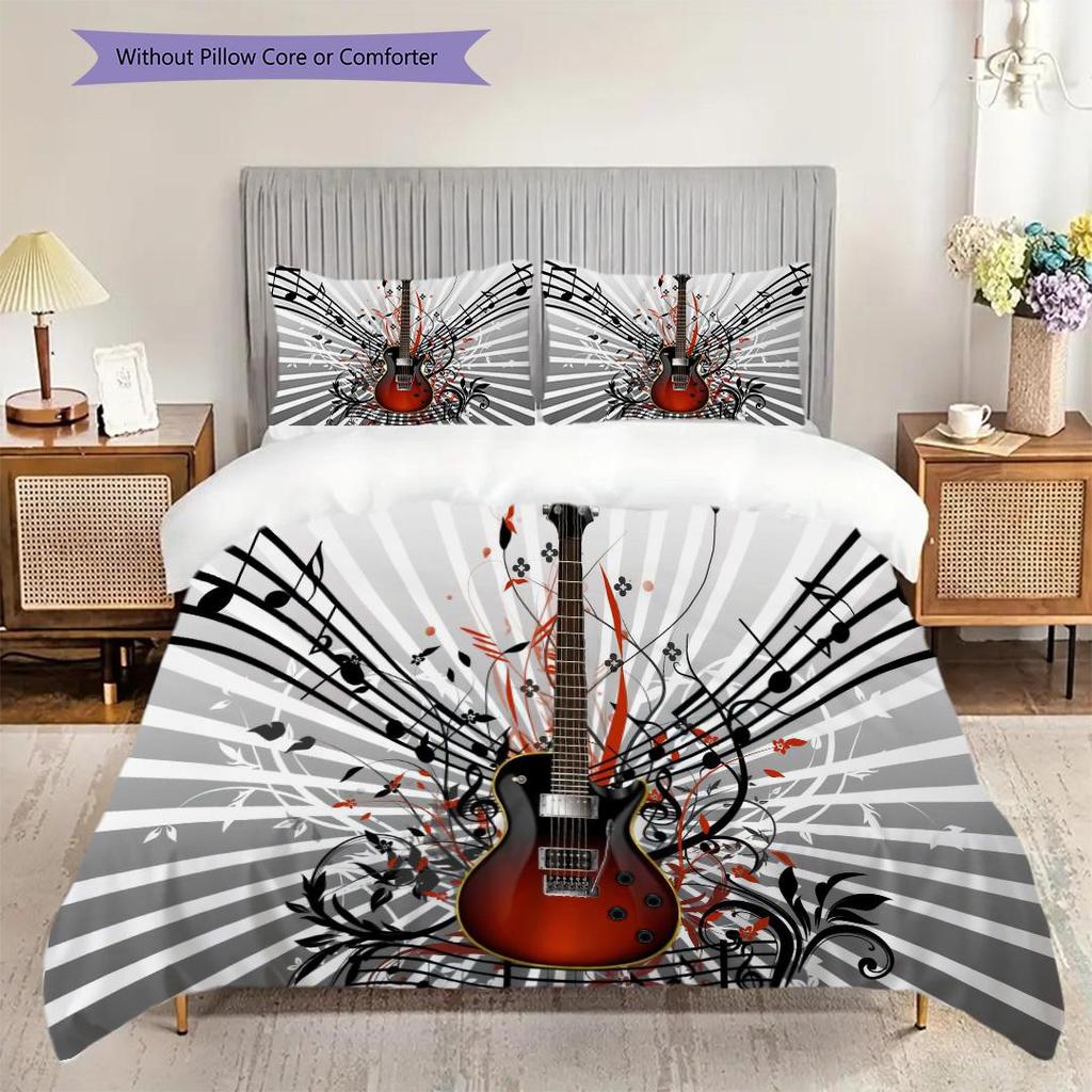 1PC Music, guitar Theme Bedding Quilt Set Quilt Cover Pillowcase Home Decoration Birthday Gift (1 * duvet cover + 2 * pillowcase, without core)