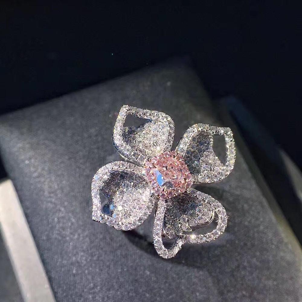 Luxury Cluster Diamond Ring for Women Elegant European American Full Diamond Engagement Cocktail Ring