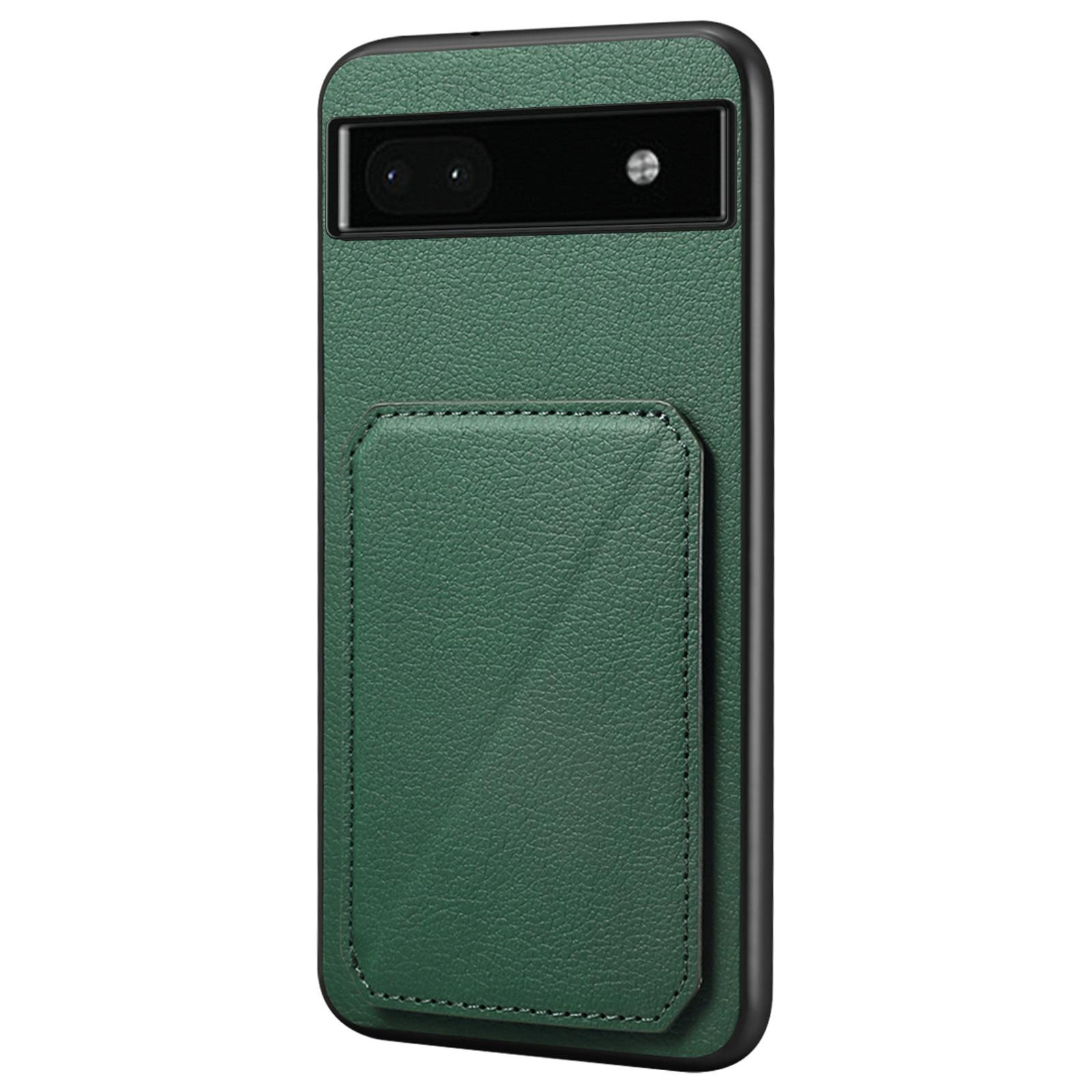 

For Google Pixel 6a Case Kickstand Leather+PC+TPU Cell Phone Case with Card Holder Green