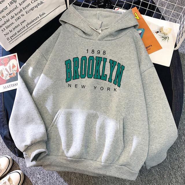 Maniche lunghe da uomo e da donna 1898 New York Stampate Felpe con cappuccio da donna Moda Felpa con cappuccio in pile Creatività Pullover Abbigliamento