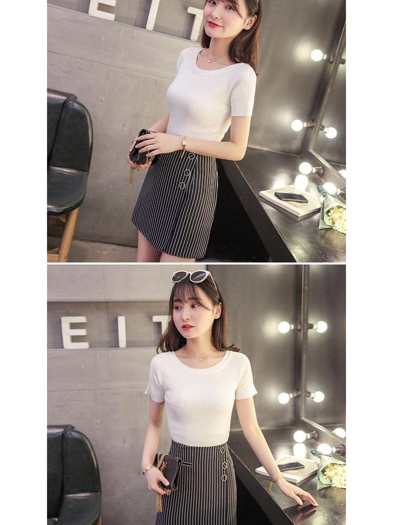Women's Slim Fit Round Neck Short Sleeve Summer Knit T-Shirt - Solid Color