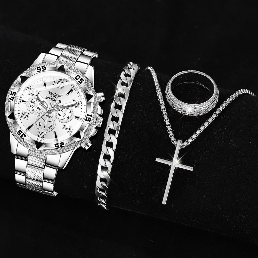 Men's Watch Blu-ray Glass Quartz Watch Classic Watch False Three-eye Digital Alloy Watch