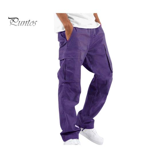 

Мужские брюки-карго с несколькими карманами, эластичным поясом на шнурке, регулируемыми штанинами, свободные однотонные длинные шаровары для занятий спортом и отдыха на открытом воздухе L фиолетовый