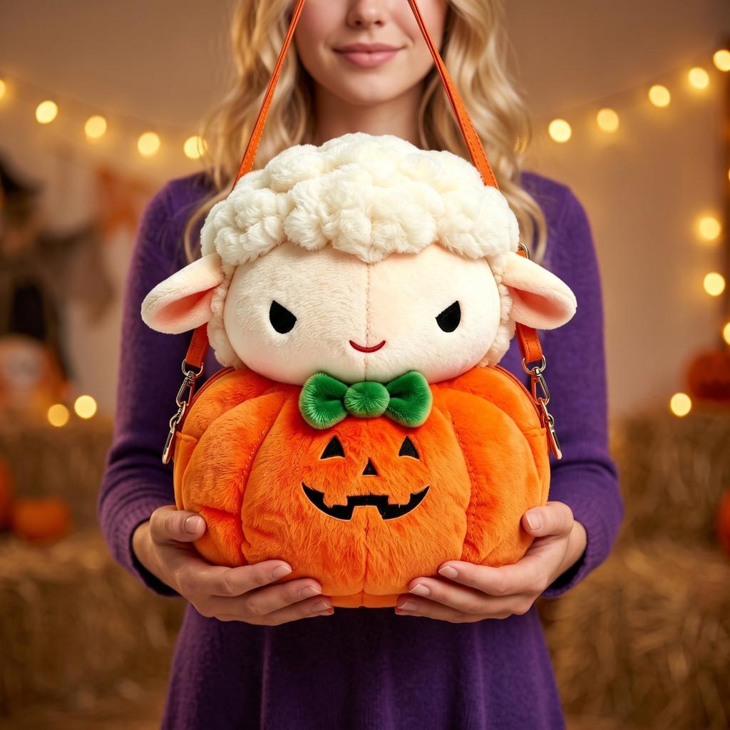 Funny Halloween Pumpkin Face Plush Toy Bag for Holiday Decor and Gift