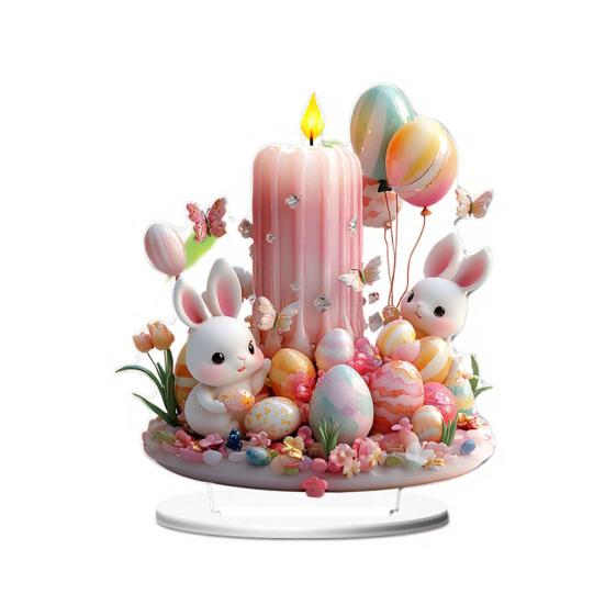 Easter 2D Bunny Acrylic Ornament Eggs Rabbit Table Sign Home Living Room Holiday Party Tabletop Animal