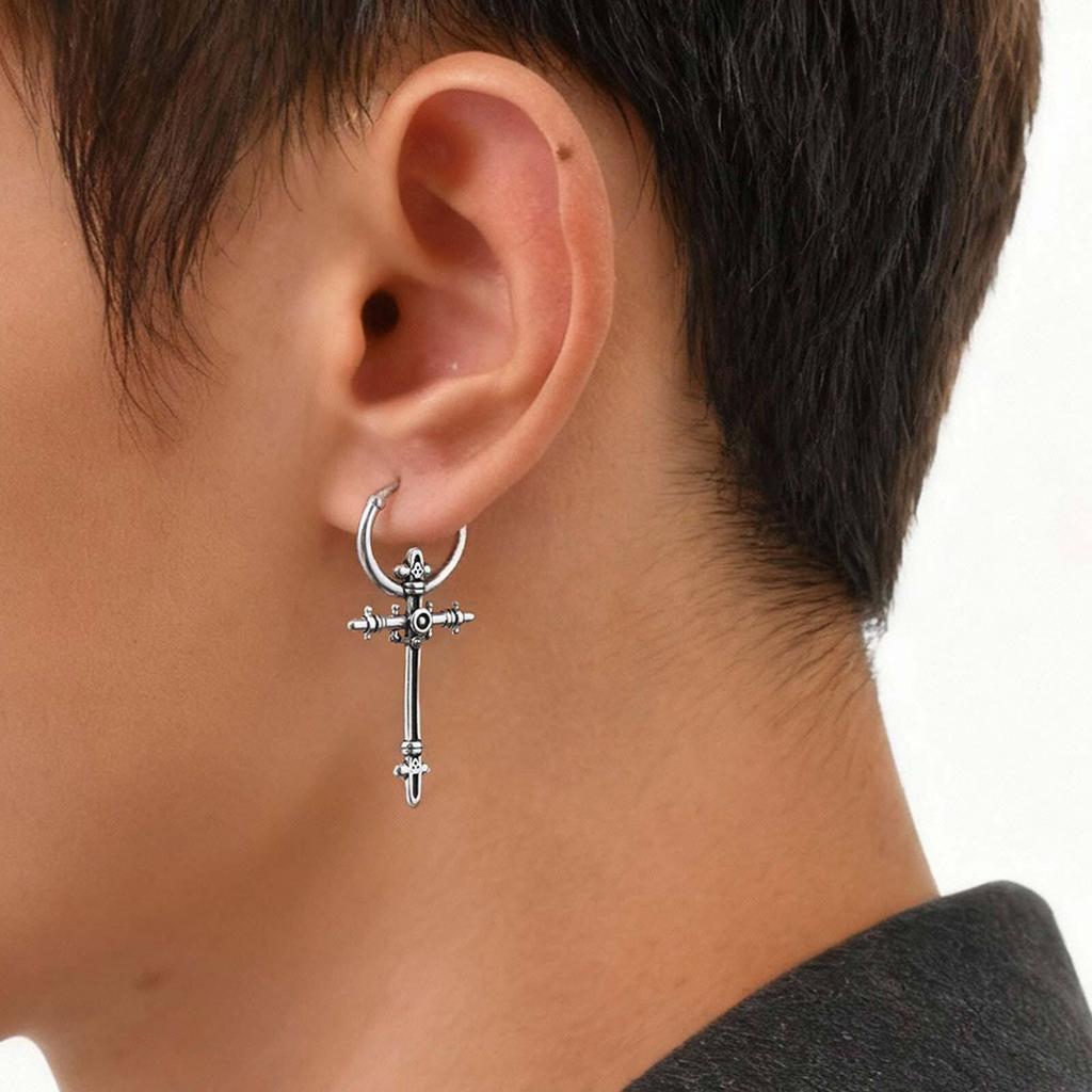 Punk Gothic Stainless Steel Cross Earrings for Men Women,Hip Hop Rock Cross Drop Earrings,Street Pop Ear Jewelry Gifts