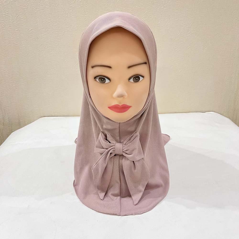 

Breathable Girls Bowknot Headscarf Pre-Stitched Design Ethnic Style Turban Preschool Modesty Wear фіолетовий