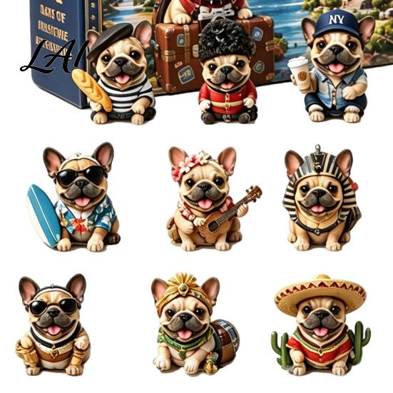 French Bulldog Advent Calendar Calendar 24-Day Christmas Countdown Acrylic Ornament Collectible Frenchie Puppy Figurines Figurine Hanging Decor for
