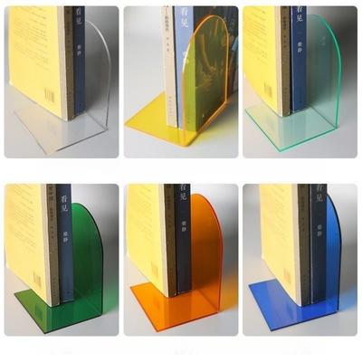 2 Stück Acryl L-förmiger Buchständer in der gleichen Farbe einfarbig transparent Buchstopper Schreibtisch feststehendes Buch