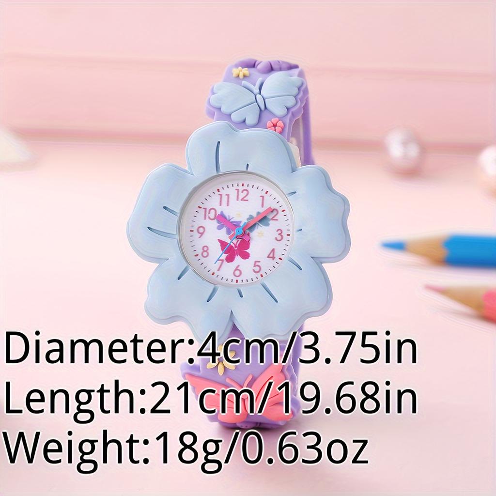 Cute 3D Flower & Butterfly Watch with Soft PVC Case - Youngsters's Learning Clock, Analog Quartz Movement Wristwatch for &, - (Low Voltage)