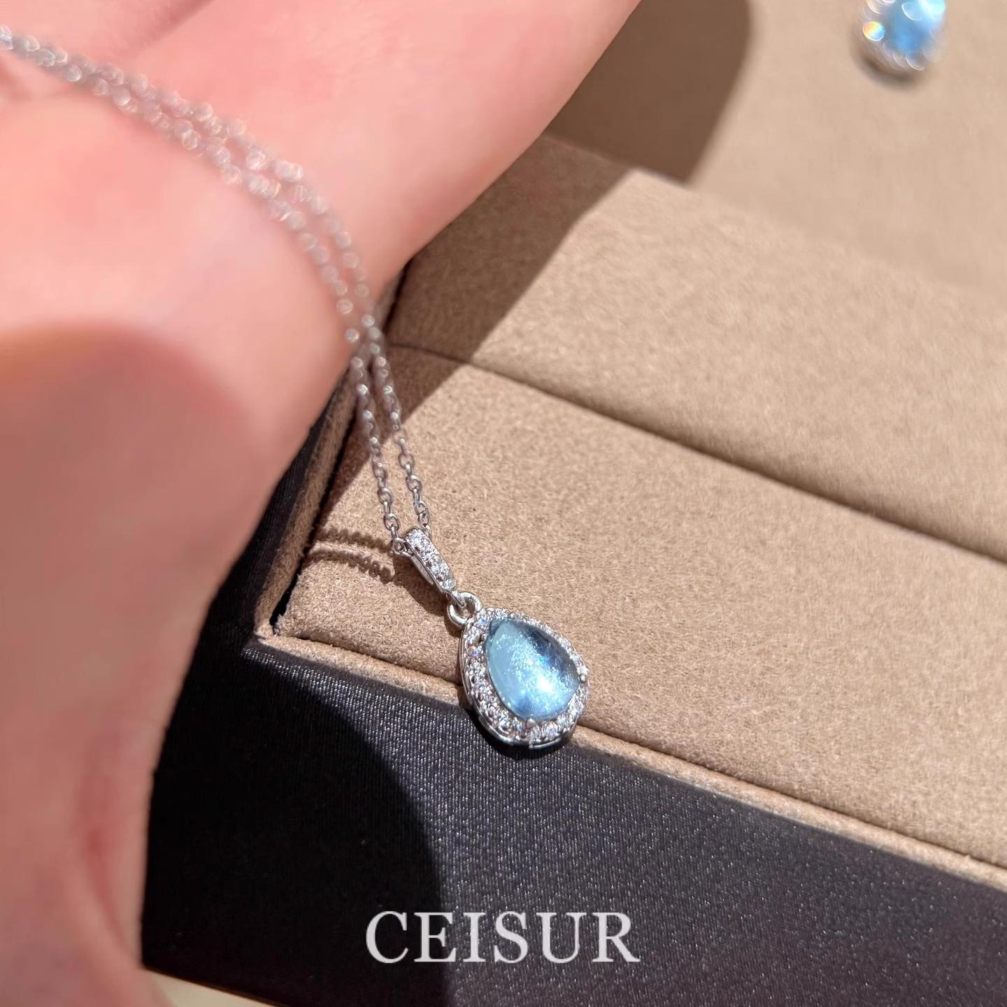 Aquamarine Water Drop Necklace Women s 2026 New High-end Light Luxury Niche Exquisite Accessories Necklace