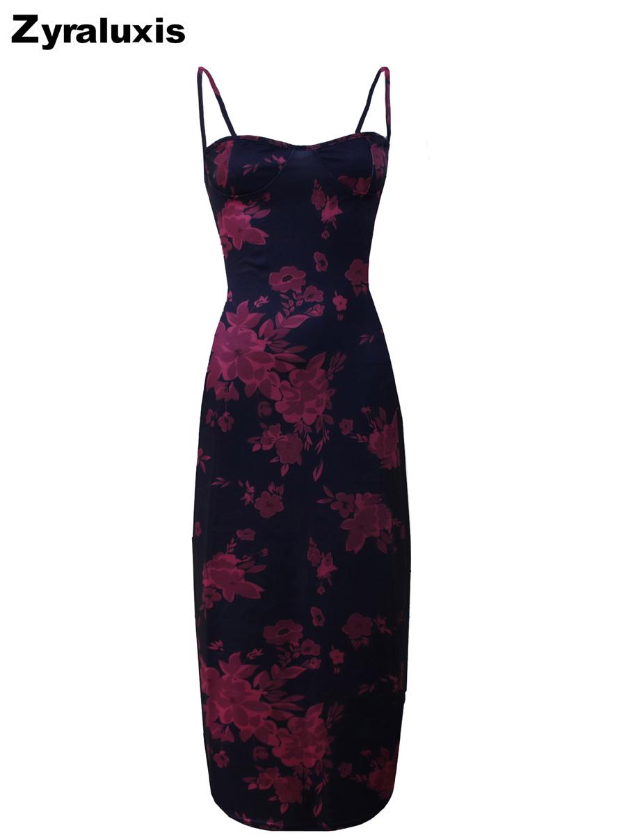 Women s Elegant Slim Fit Ruched Waist Dress Floral Print Long Gown S