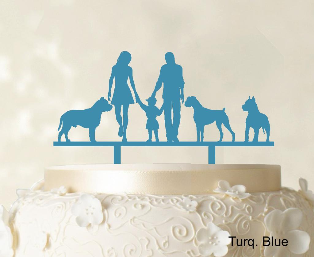 Decor personalizat pentru tort de familie cu siluetă de câini, pentru tort de nuntă, opțiune de decorațiuni pentru tort disponibilă de 15-18 cm