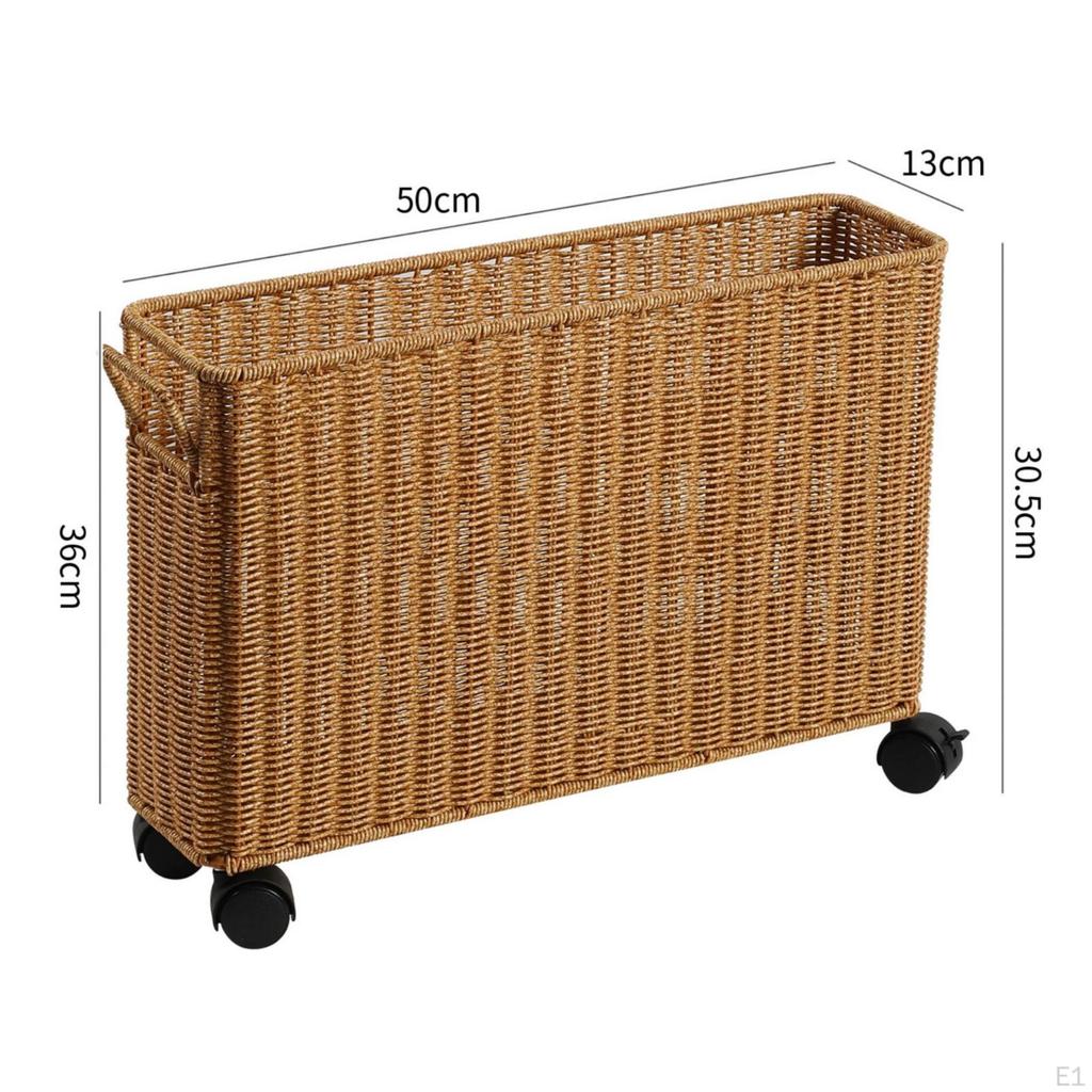 Rolling Wicker Storage Basket Imitation Rattan Wheeled Open Top for Areas