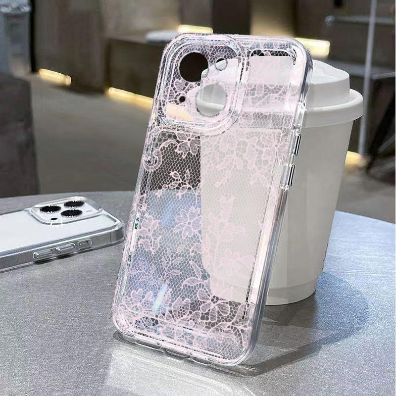 Pink Lace Phone Case for iPhone 17 Air 16 15 14 13 12 11 Pro Max Plus Mini Xs X 8 7 Soft Transparent Cover Fundas Accessory