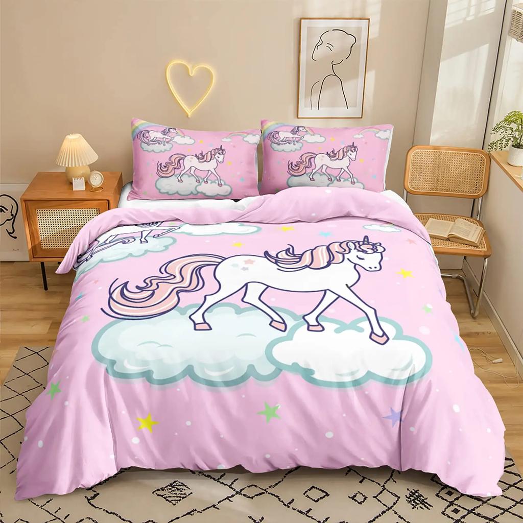 Unicorn Duvet Cover Set Starry Sky Unicorn Bedding Set Full Queen SizeDreamy Unicorn Theme Girly Comforter Cover Set For Girls