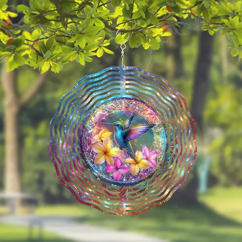 Vibrant 10-inch Hummingbird Wind Spinner – 3D Metal Kinetic Sculpture with 360° Rotating Hook, Floral & Bird Design – Outdoor/Indoor Garden Decor,