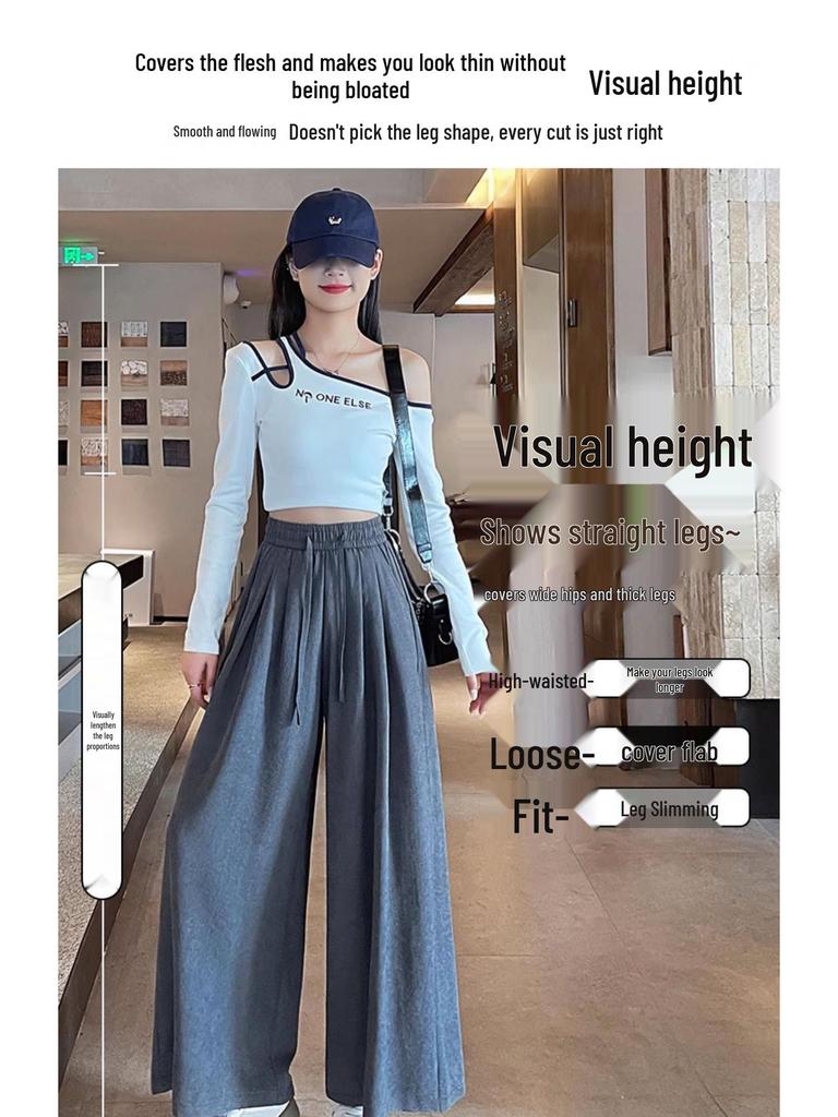 Spring 2025 Plus Size High-Waisted Wide-Leg Acetate Culottes - Slimming, Versatile, and Casual.