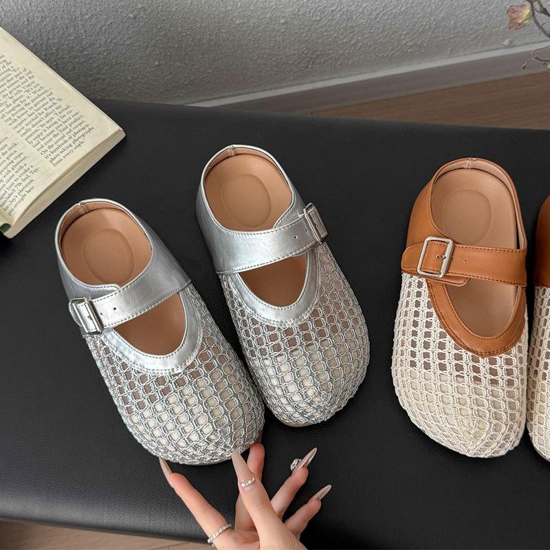 Baotou half slippers women's summer outer wear 2025 new mesh breathable slippers thick-soled Boken shoes one foot cool slippers