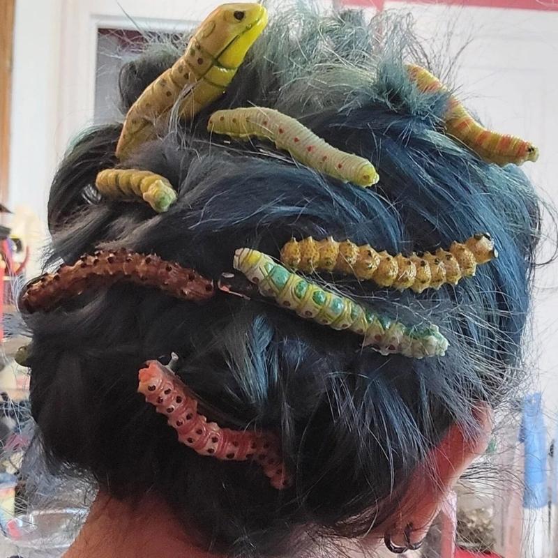 12Pcs Creative Caterpillars Resin Hair Clip For Punk Event Gothic Styles Hair Barrettes for Women Teens Halloween Event