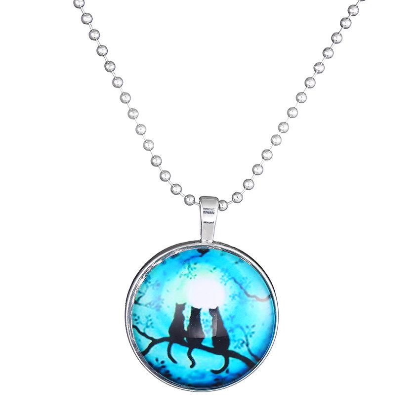 

Винтажное круглое ожерелье с драгоценным камнем, на Хэллоуин, с кошкой и Древом жизни