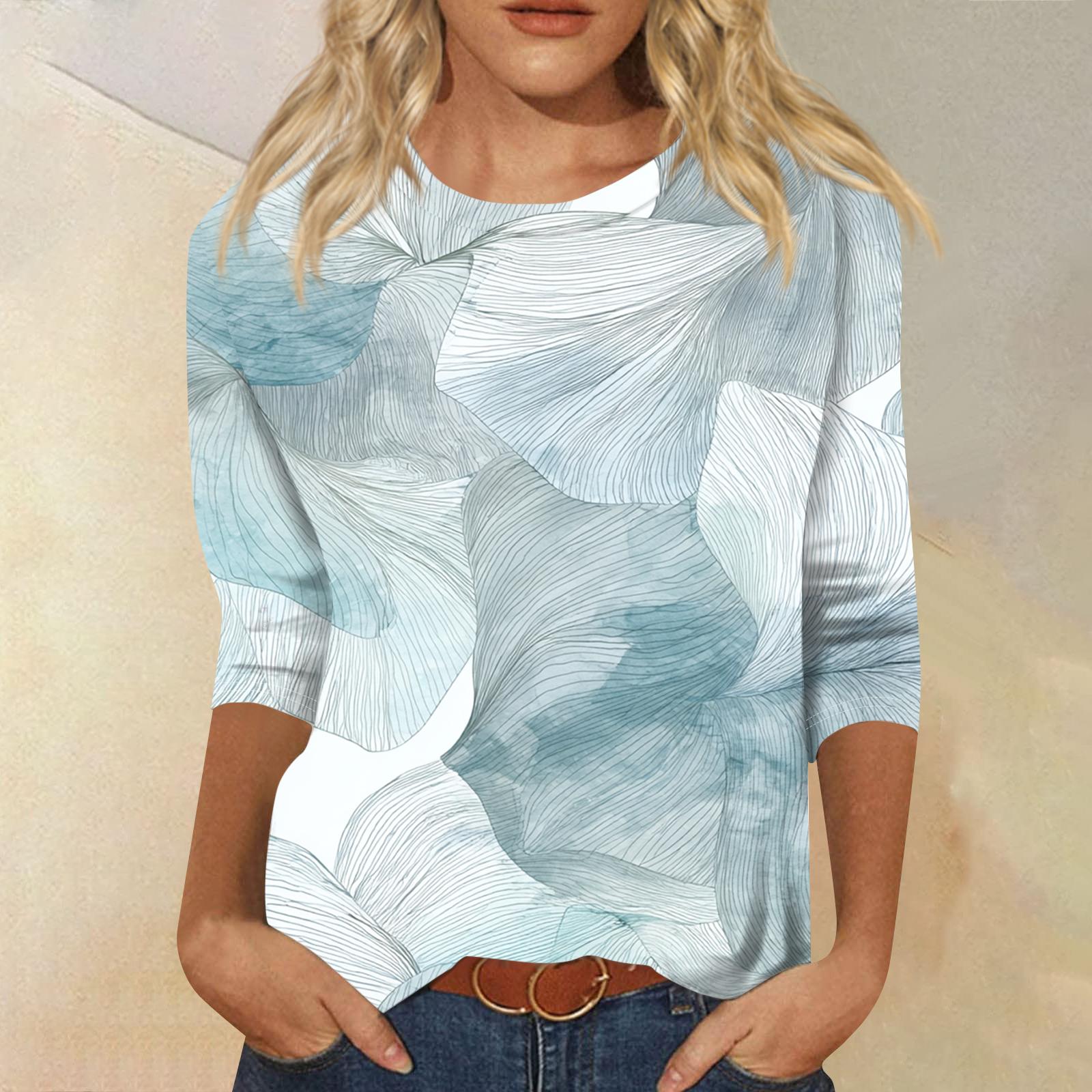 

Женская модная повседневная футболка с круглым вырезом, рукавом три четверти и градиентным принтом M