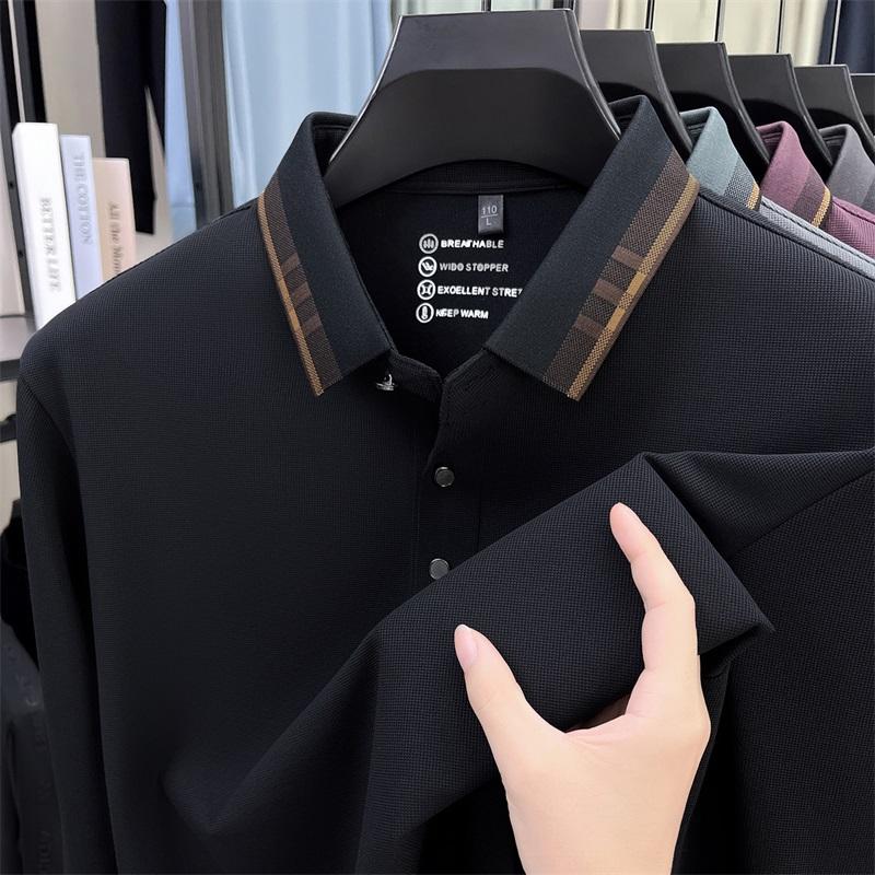 High End Quality Men'S Polo Shirt Lapel Long Sleeve T-Shirt Autumn New Slightly Elastic Seamless Fashion Business Trend Menswear