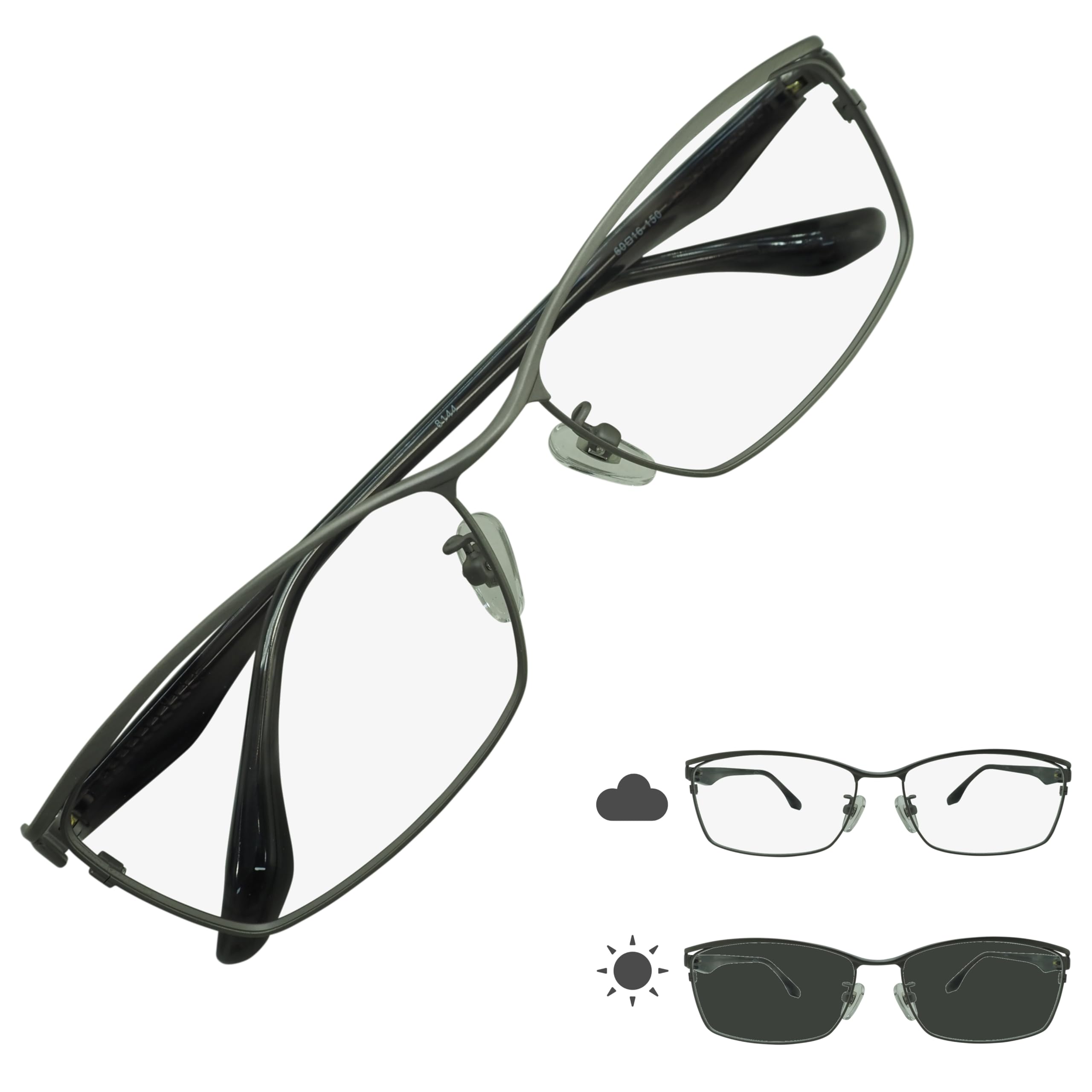 

8144 Visible Light Dimming Blue Light Cut Darkening Sunglasses Large Wide Stylish Hairline [OTC.web] Men s (C-1 Silver, GRAY)