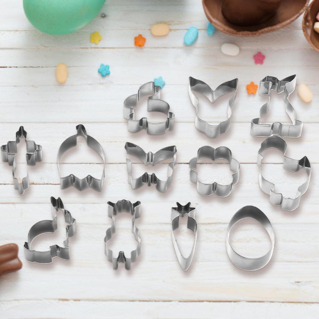 Easter Cookie Stamps Cookie Cutters for Baking Stainless Steel 12x Fondant Molds Easy to Demold & Cut for Cake Making Cookies