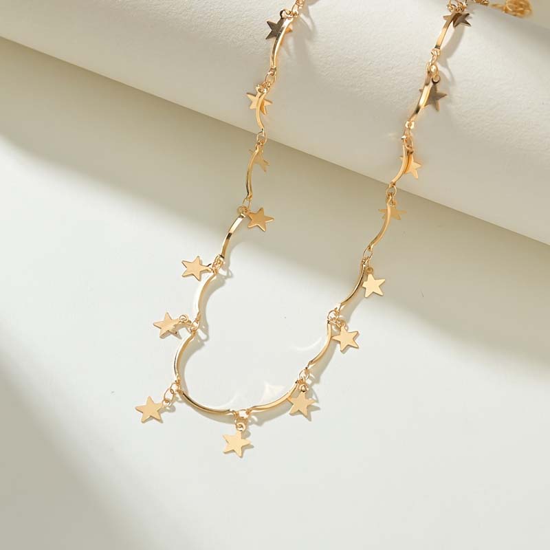 Fashion Gold Color Star Tassel Pendant Necklace For Men Women Minimalist Metal Geometric Clavicle Chain Chokers Jewelry