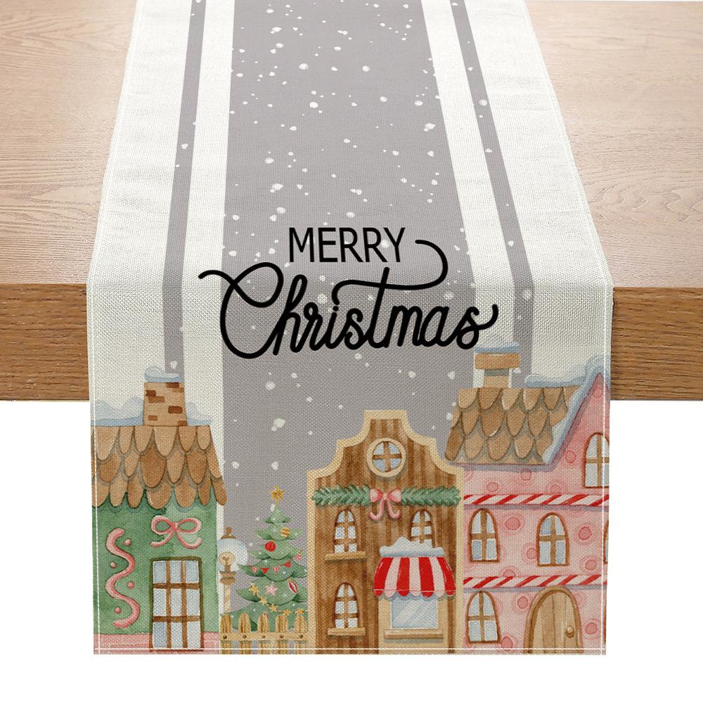 Christmas Printed Table Flag Kitchen Table Festive Decoration Small Tablecloth Linen Table Cloth