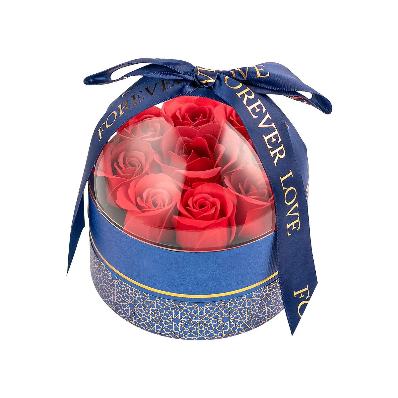 

Подарочная коробка на День святого Валентина Цилиндр с девятью цветами из мыла, Подарочная коробка «Вечный цветок» One Size синий