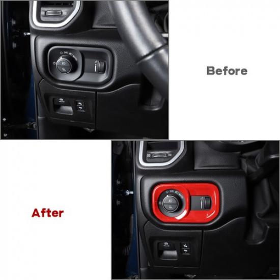 Red Headlight Switch Button Frame Trim Decor Cover Fit For Dodge Ram 1500 2018+