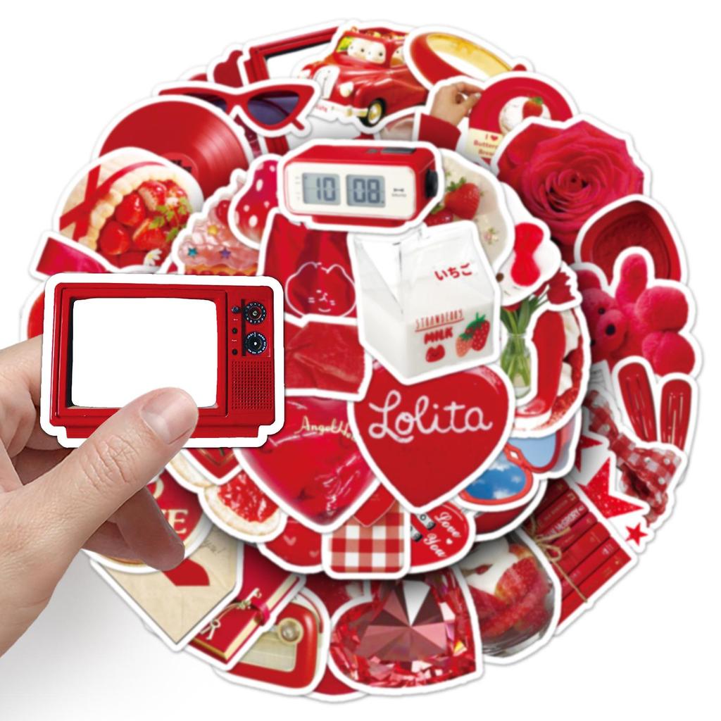 50pcs Red Ins Style Graffiti Stickers for Water Bottles, Phone Cases, Tablets - Fresh DIY Decoration