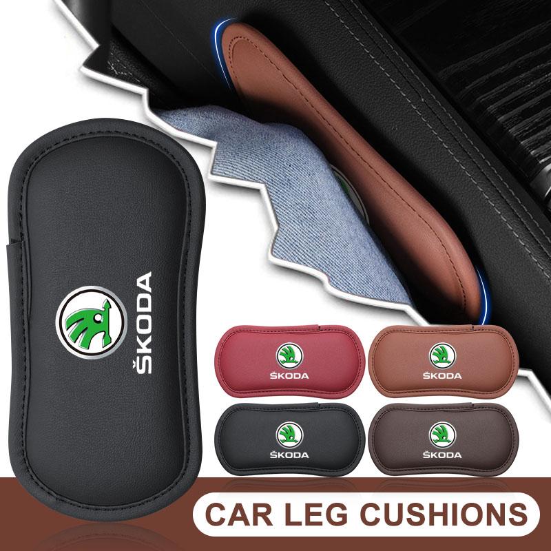 Car Leather Knee Pad Cushion Cushion Thigh Support Anti-collision Pad For Skoda Octavia 2 3 Fabia Kamiq Kapoq Kodiaq A5 A7 Rapid SCALA Superb