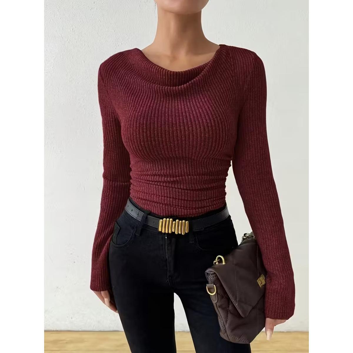 

2025 Autumn Winter Women s Solid Color Sweater Long Sleeve Knitwear Casual Top XXL темно-червоний колір