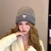 Women's Autumn and Winter New Face Showing Small Wool Hat Encore Red and White Warm and Simple Love Embroidery Knitted Hat