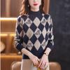 Fall/Winter Vintage Jacquard Sweater Women High Neck Knit Sweater Short Thick Loose Print Knitwear Top Jumper