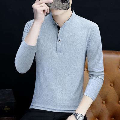 New Stand Collar Men's Long-sleeved T-shirt Casual Cotton T-shirt Bottoming Shirt