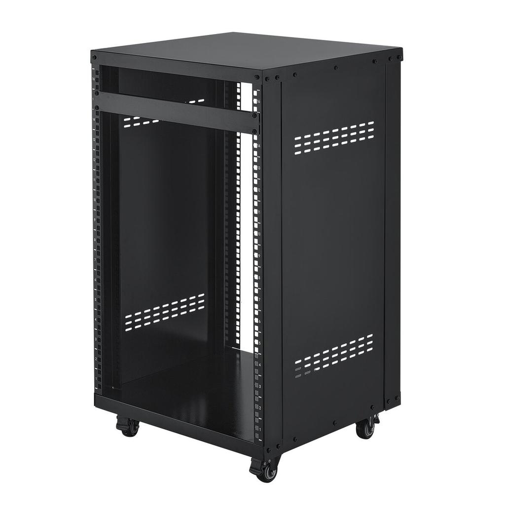16U AV Rack, 90.7 kg Max Load Capacity, Home Recording Studio Rack with Lockable Caster Wheels, Open Frame Server Cabinet, Special Vent Design, for
